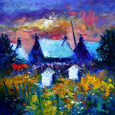 Two Beehives Stormy Sunset 24x24